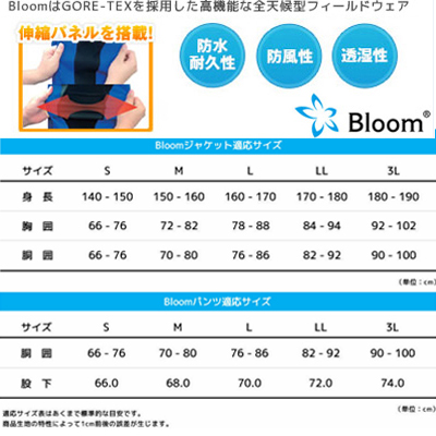 ゴアテックス Bloom ウェアー ロイヤルブルー S （ジャケット・パンツのセット）